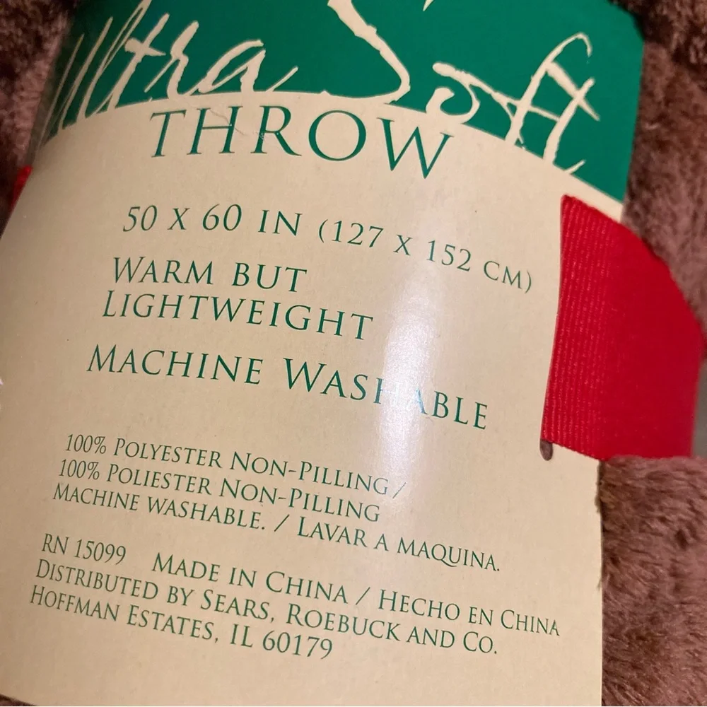 NWT Sears Vintage 90s Ultrasoft Fleece Throw Brown